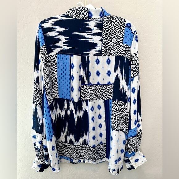 ELLA RAFAELLA | Blue Patchwork Button-Up Shirt Lenzing Ecovero Viscose | XXL - Picture 5 of 7